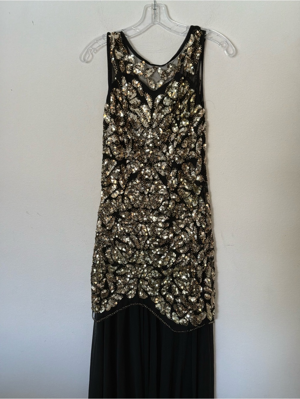 Black & Gold Sequin Evening Dress | Women’s XS | Sleeveless Formal Cocktail